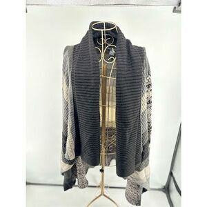 Chelsea & Theodore Open Front Cardigan Sweater Gray Black Pattern XL